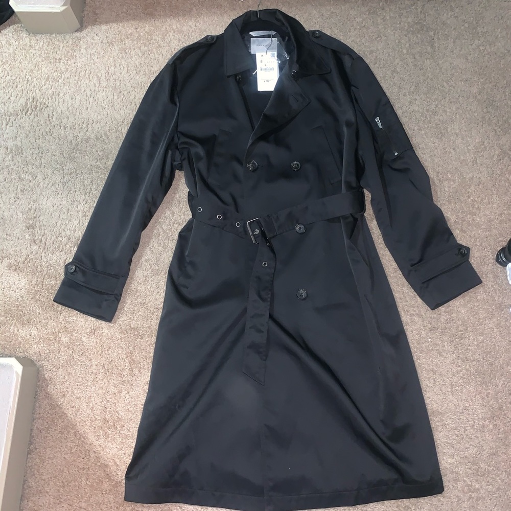 NEW W/ Tags - Zara Mens Black Trenchcoat Sz Small